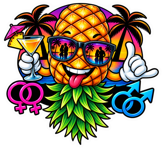 Upside-down pineapple decal artwork with die-cut border, clear background