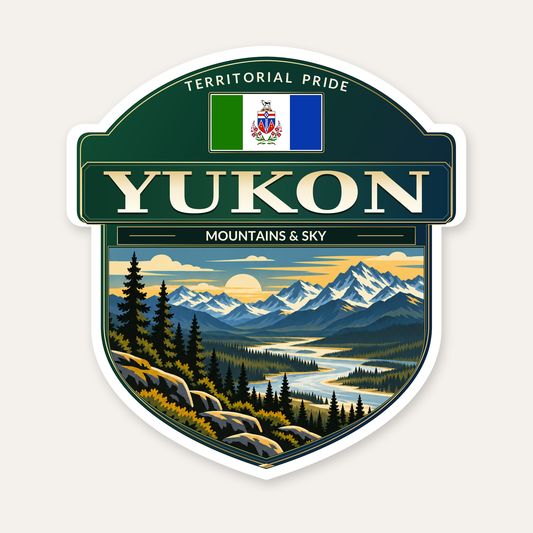 Yukon badge decal, shield design with the Yukon flag panel